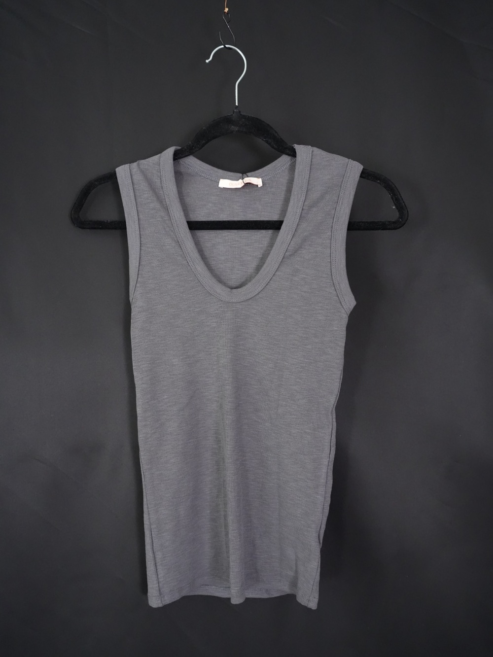 Olivaceous Gray Ribbed Scoop Neck Tank